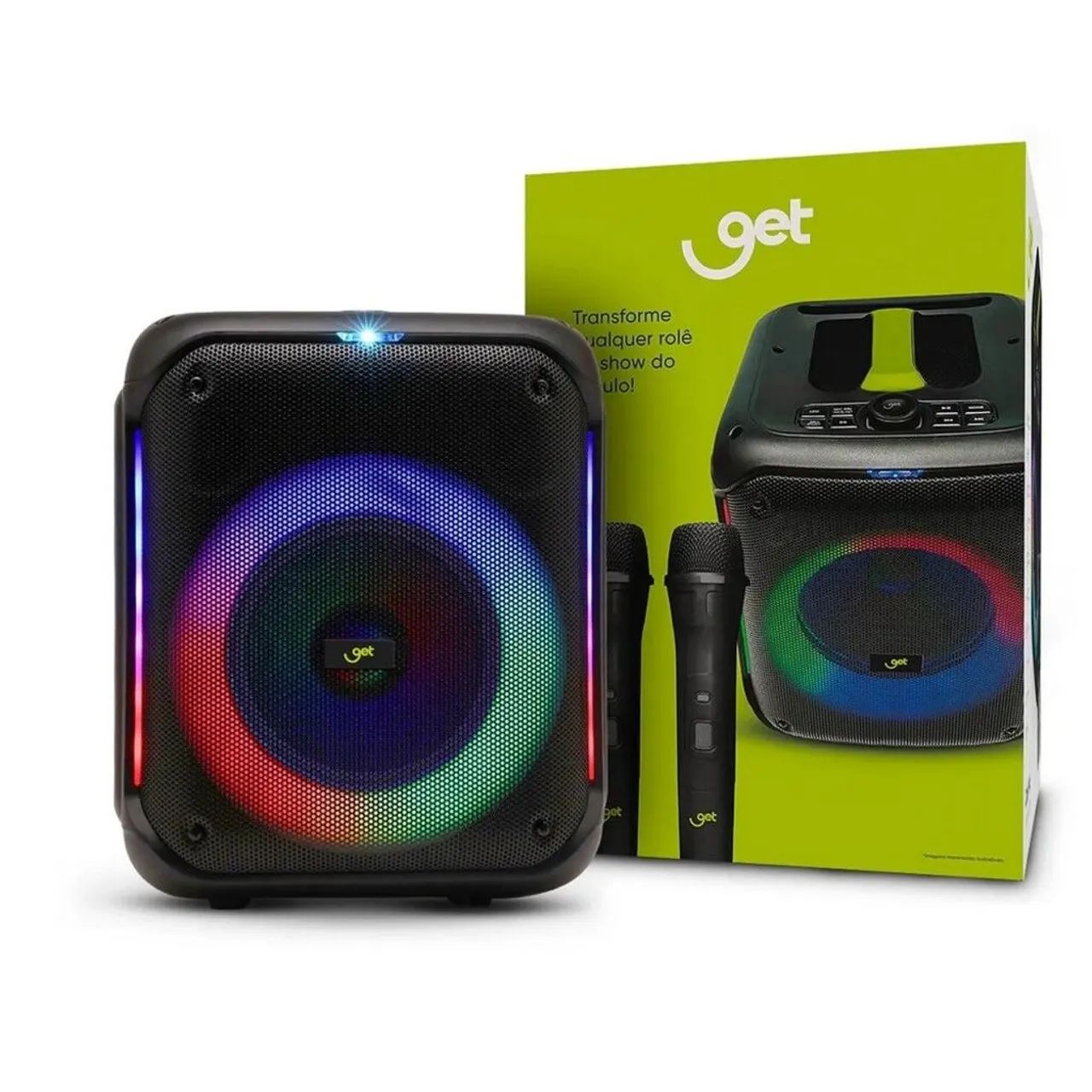 Caixa de Som Amplificada Get Cube 250w Rms TWS, Bluetooth Rádio FM com 2 Microfone - Foto 3