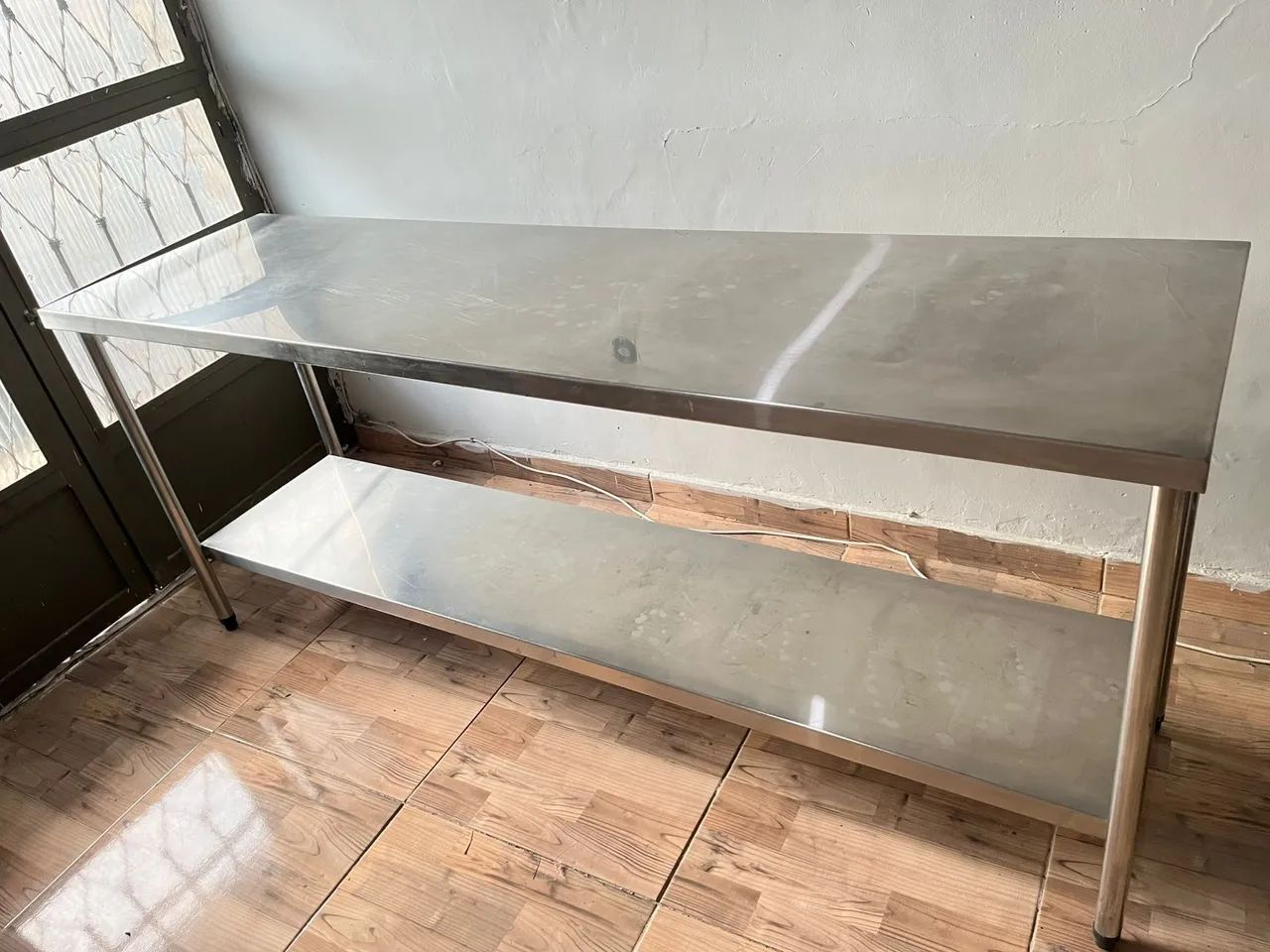 MESA DE INOX INDUSTRIAL - 2,10m x 0,60m x 0,90m - 2 NÍVEIS | SEMINOVA
