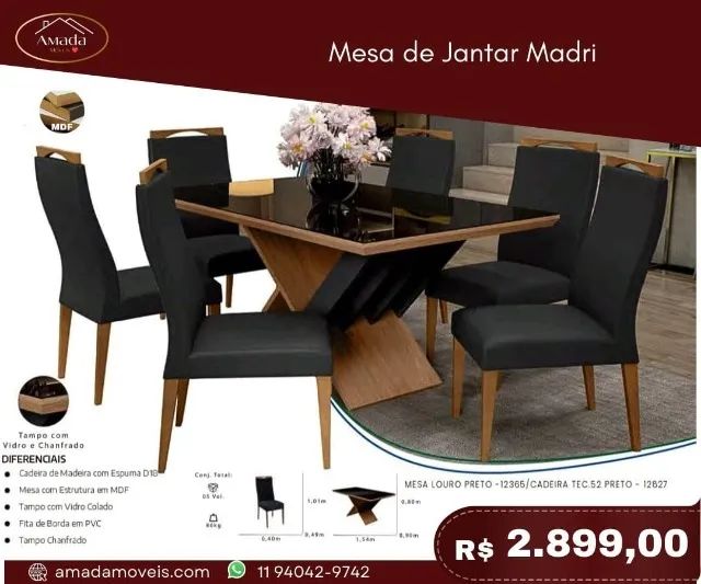 Mesa de Jantar Madri, a pronta entrega 