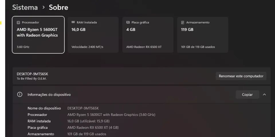 Pc Ryzen 5 5600GT - 16gb - rx6500 XT - Foto 2