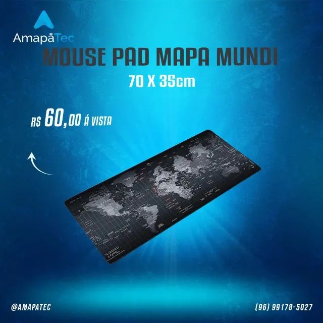 Mouse Pad Gamer Extra Grande 700X350X3mm Mapa do Mundo