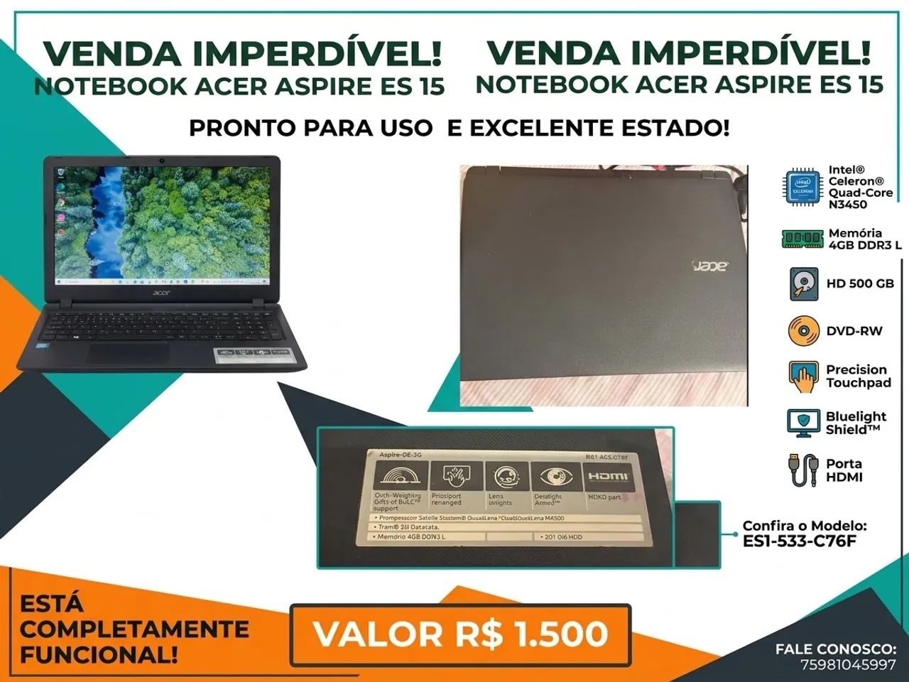 Vendo notebook acer conservado