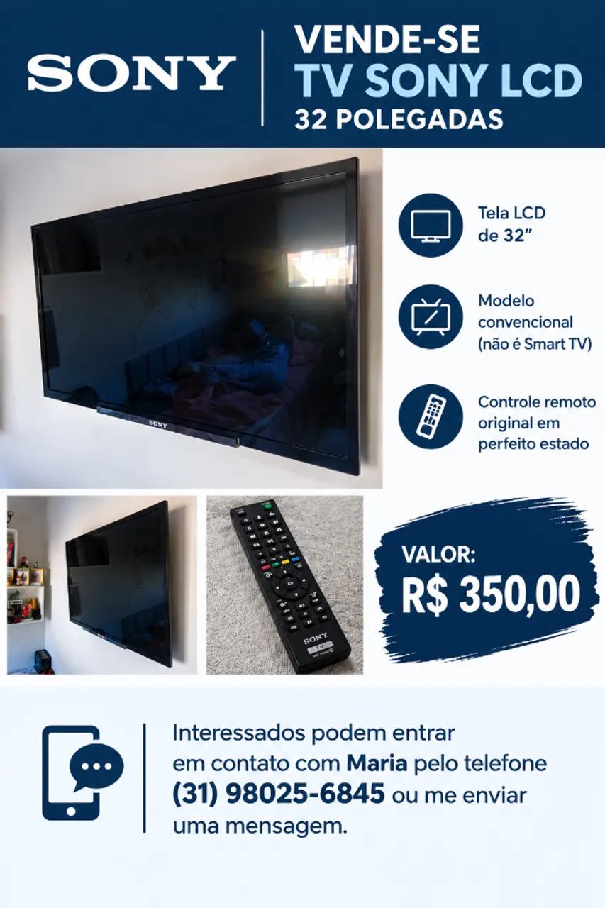 VENDE-SE TV SONY LCD 32 POLEGADAS - Foto 3