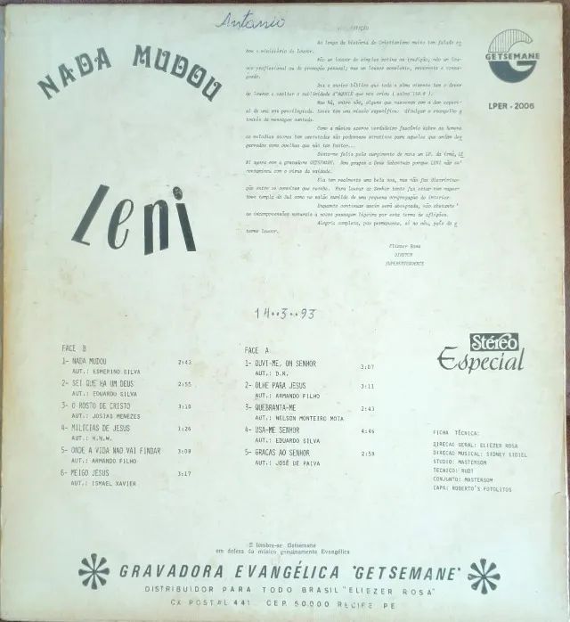 Lp Disco de Vinil Gospel Evangélico Leni Silva - Nada Mudou - Raro - Foto 2