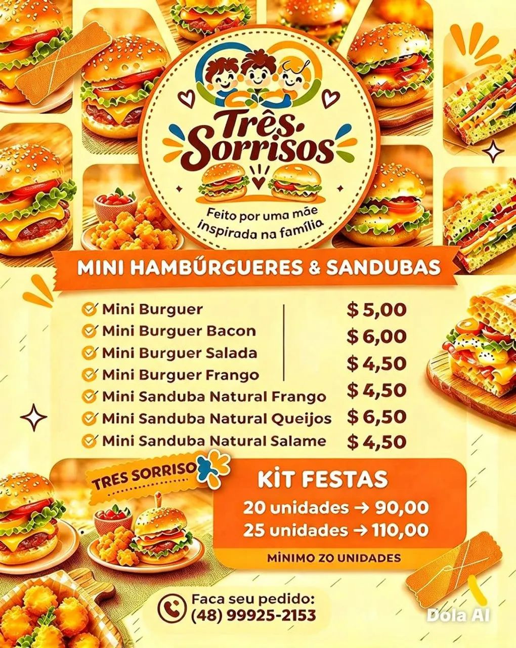 Mini burguers e Mini sandubas Natuais.
