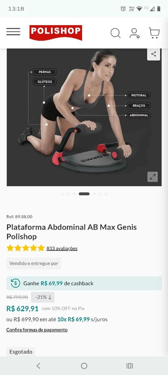 Aparelho Abdominal AB Max Genis Polishop equipamento de exercício - Foto 5