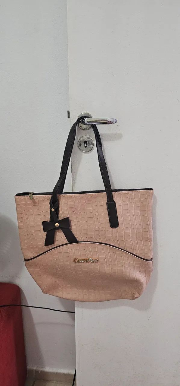 Bolsa couro fino bege com marrom (nova)