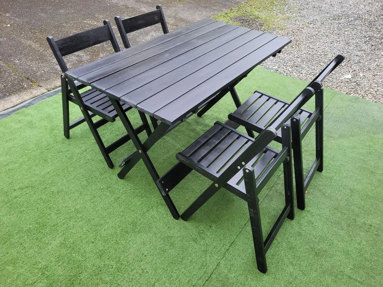 Conjunto de Mesa e Cadeiras Dobráveis Preto - Foto 2