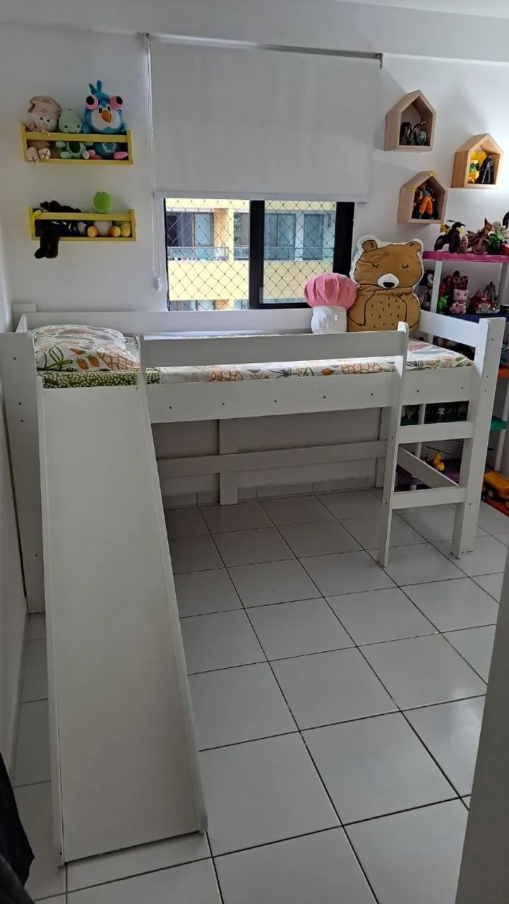 Cama Infantil Elevada com Escorregador - Branca - Foto 2