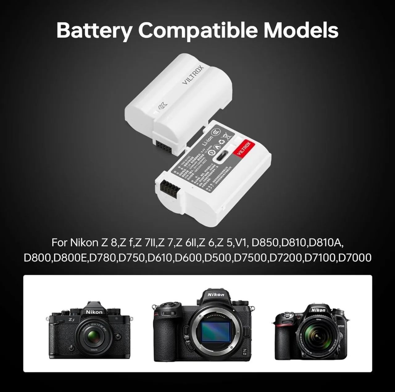 VILTROX EN-EL15C  bateria 2400mAh Nikon NOVA - Foto 3