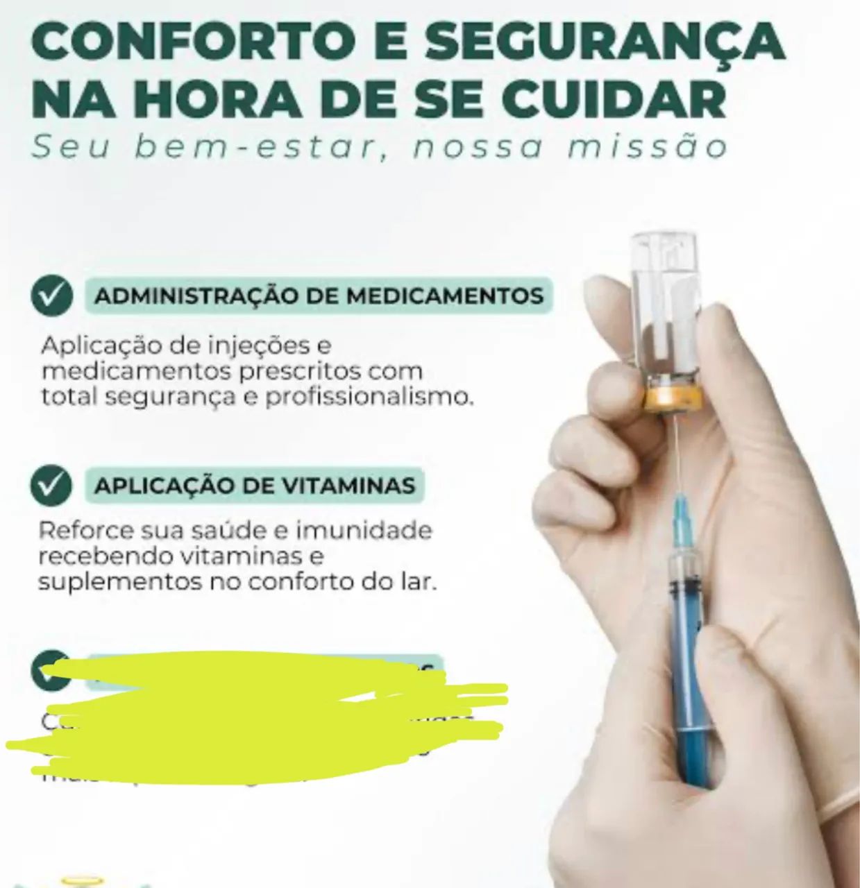 Aplicação de injeção e colocação de brinco a domicílio.