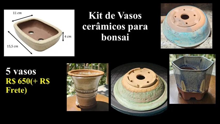 Conjunto 5 Vasos Bonsai Cerâmicos 