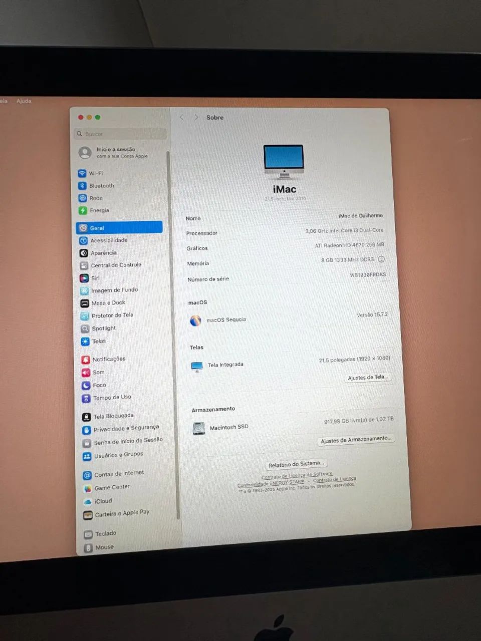 iMac 21,5" SSD 1TB | 8GB RAM | Core i3 | Mid-2010 | MacOS Sequoia 2025/2026 - Foto 5