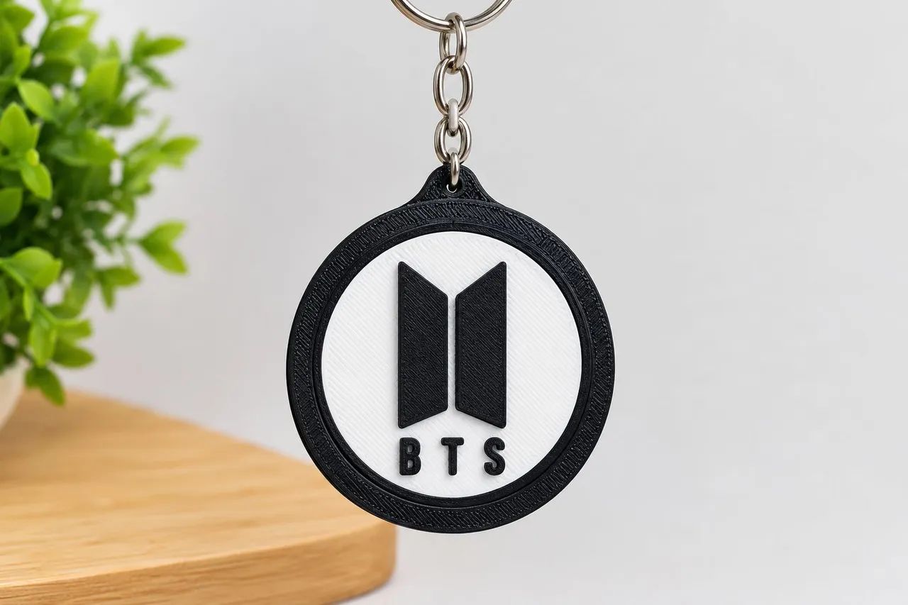 Chaveiro BTS ARMY Giratório 3D Dupla Face Preto e Branco