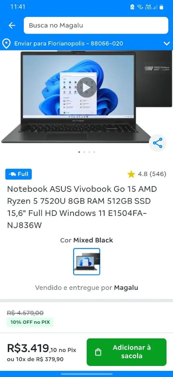 Notebook ASUS Vivobook Go 15 E1504FA AMD Ryzen 5 7520U 8GB Ram 1TB SSD - Foto 5