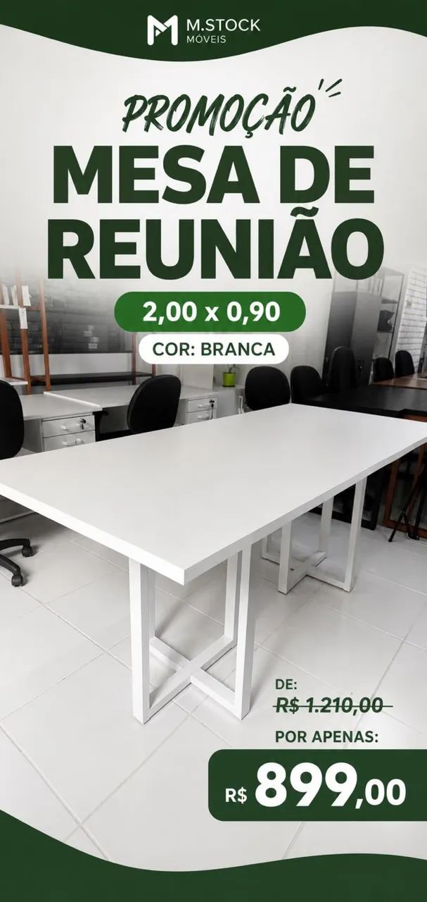 Mesa de reunião branca 2,00 x 0,90m 