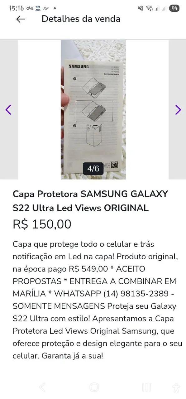 Capa Protetora Samsung Galaxy S22 Ultra Led Views ORIGINAL!!! - Foto 3