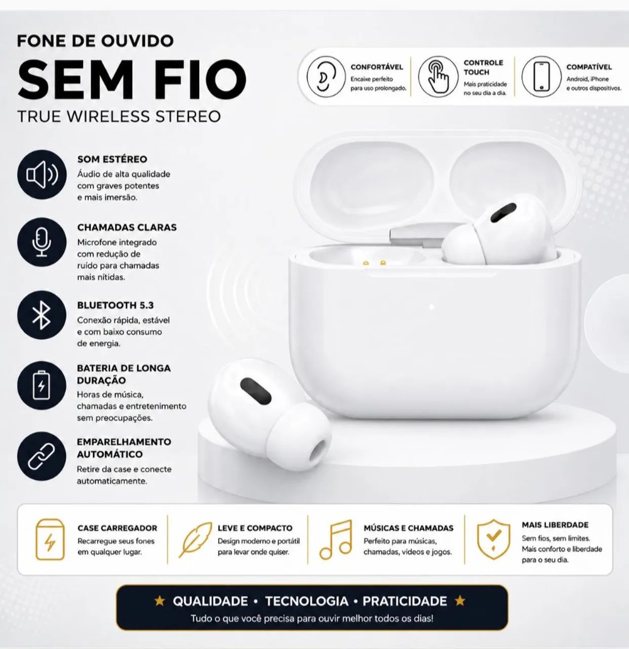 Fone Bluetooth Sem Fio - Liberdade e praticidade no seu dia a dia! - Foto 5