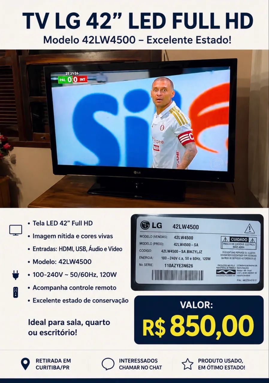 Vendo Tv. 42 polegadas 850,00