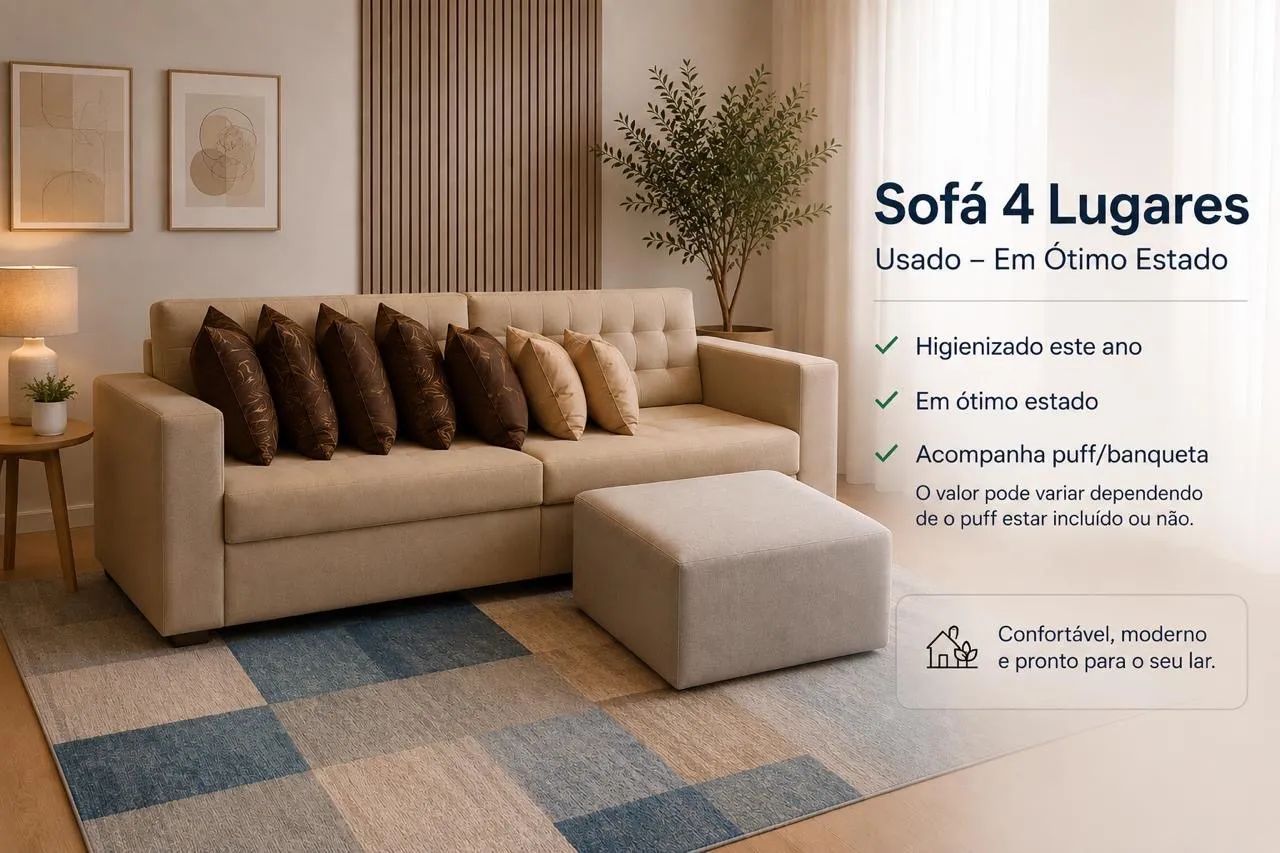 Sofá 3 Lugares Bege Cru
