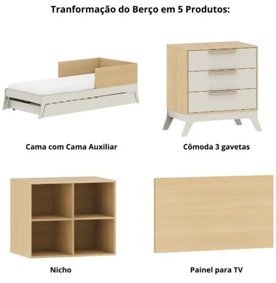 Berço Grow Up - Multifuncional - Branco com Carvalho Malva - Foto 2