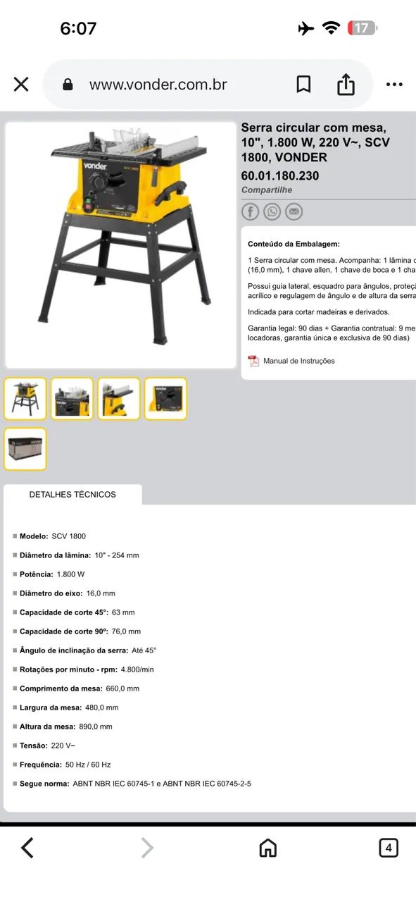 Serra Circular com Mesa Vonder - Foto 2