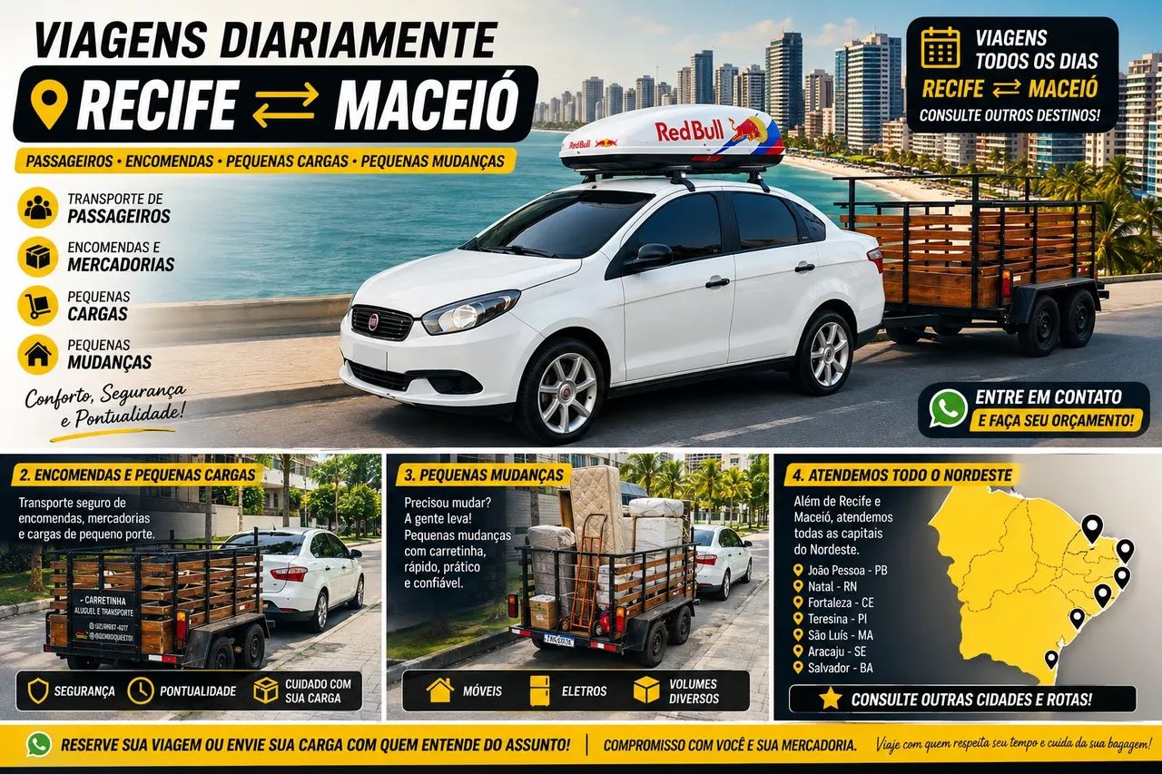 Viagens Recife X Maceió | Passageiros, Encomendas e Cargas