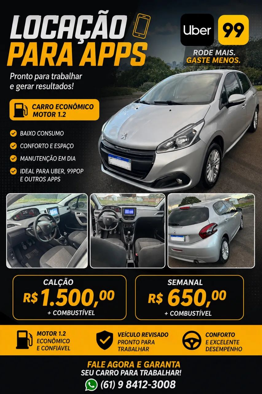 Aluguel de carro para aplicativo de Uber e 99pop