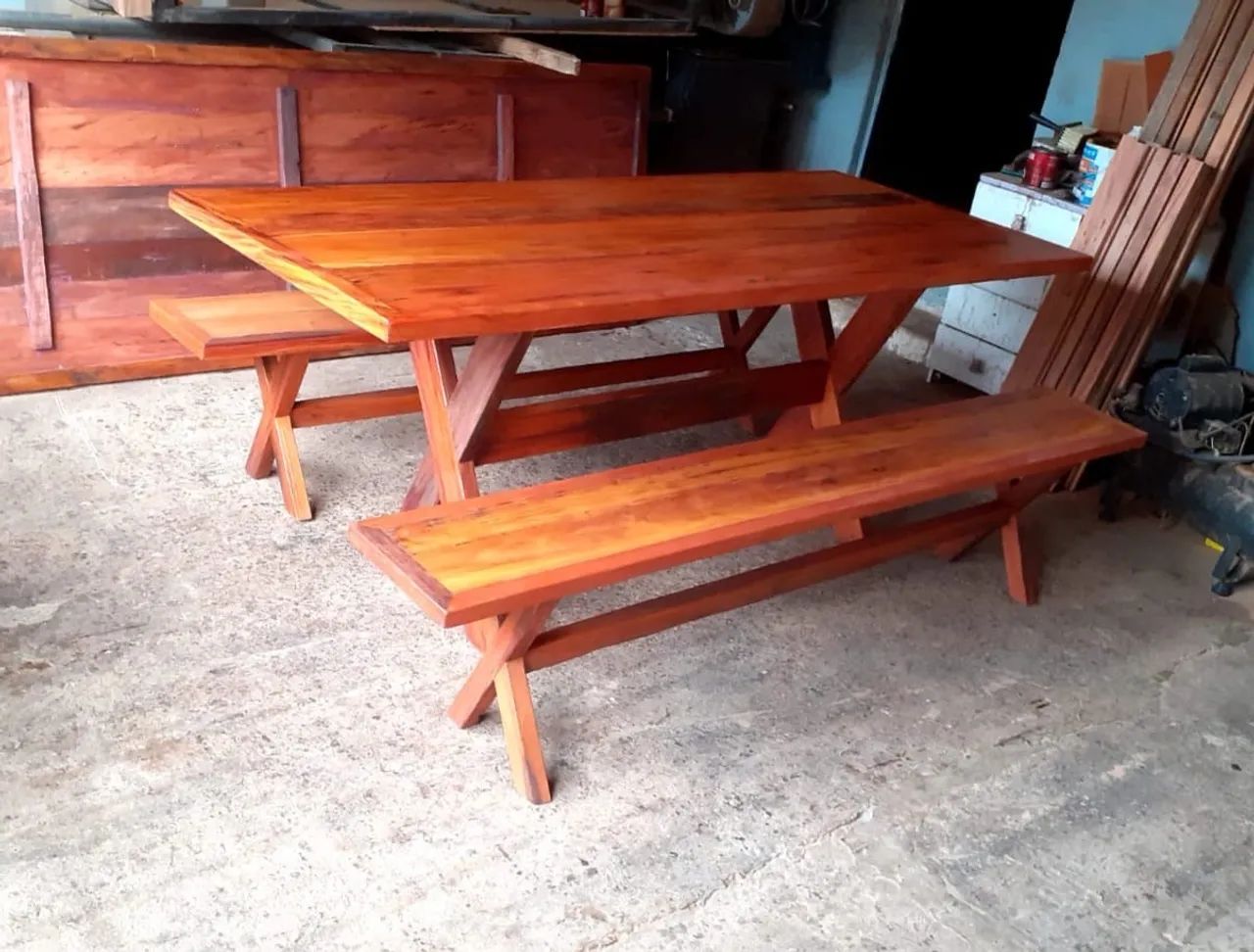 Mesa madeira maciça com 2 bancos 200x90 - Foto 2