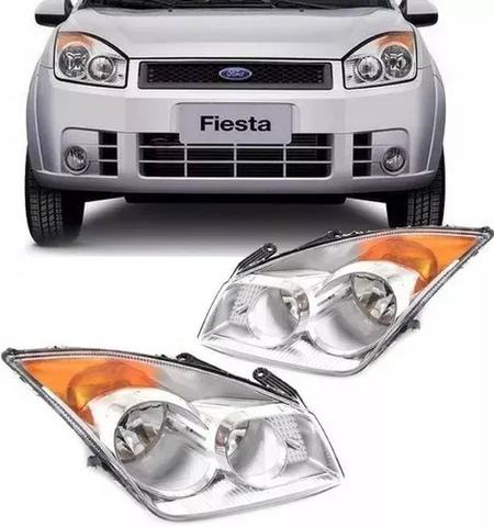 Par Farol Ford Fiesta Cromado Seta Âmbar 2007 2008 2009