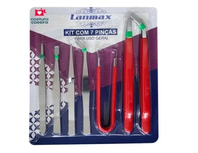 Kit 7 pinças para eletrônica, artesanato, costura, etc