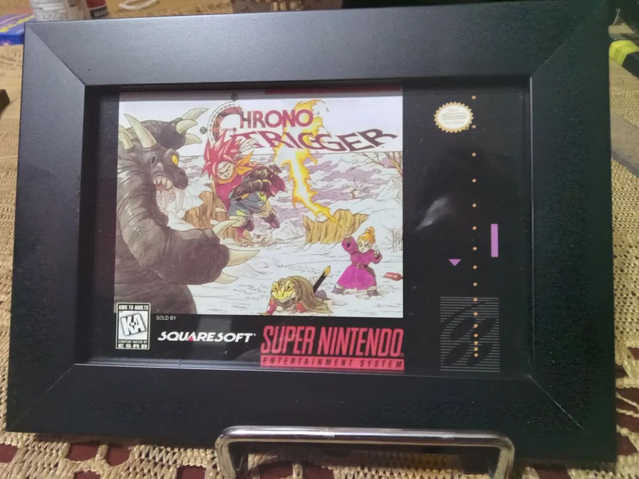 Quadro temático com vidro e moldura em preto Chrono Trigger super Nintendo 