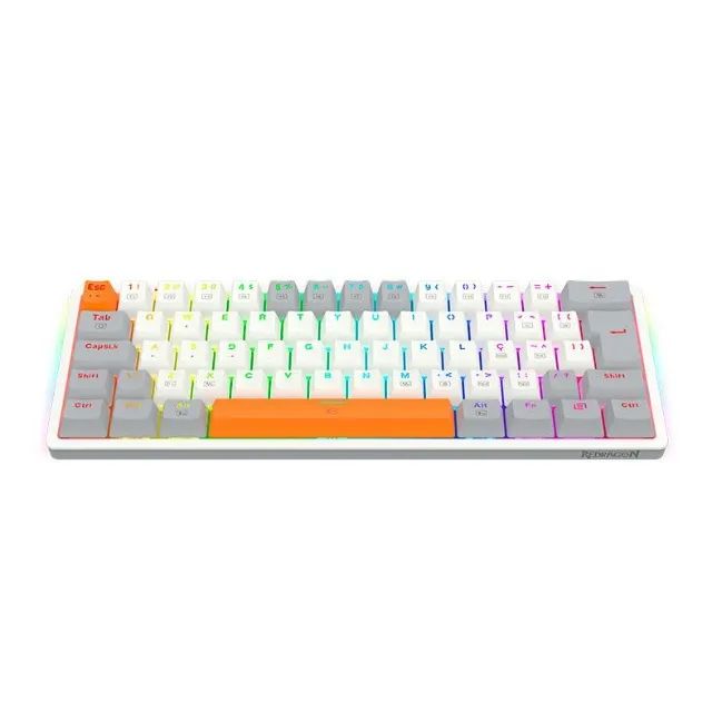 Teclado Mecânico 60% Redragon Akali White/Gray/Orange RGB Switch Brown - WZetta - Foto 5