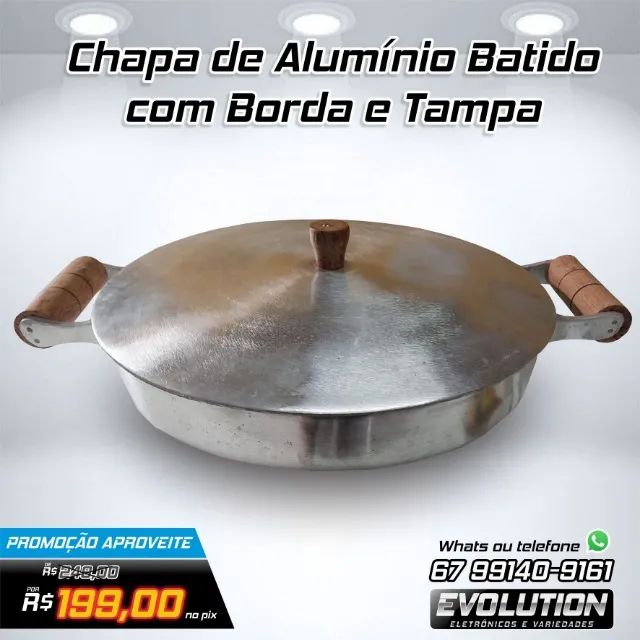 Chapa de Alumínio Batido com Borda e Tampa Aproveite