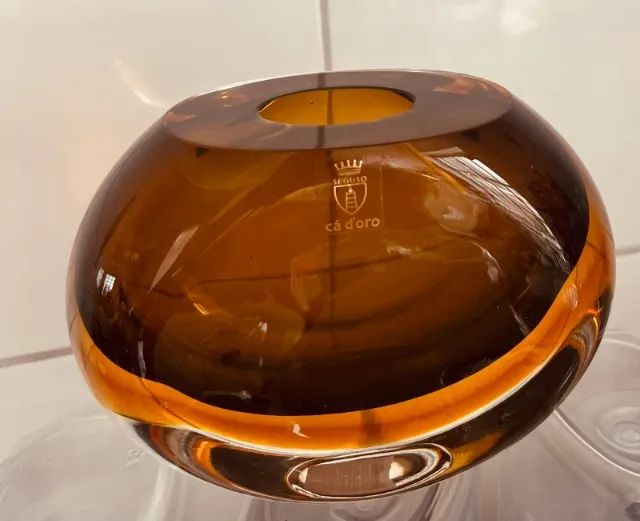 Vaso em Murano puro Bicolor Cristaleria Ca'Doro de mesa pesado e firme Lindíssimo Novo - Foto 2