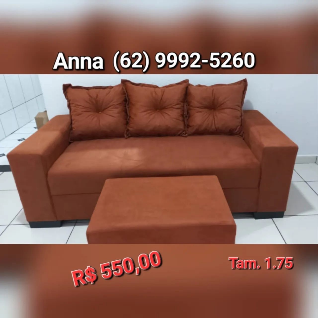 Sofá com Puff - 3 Lugares