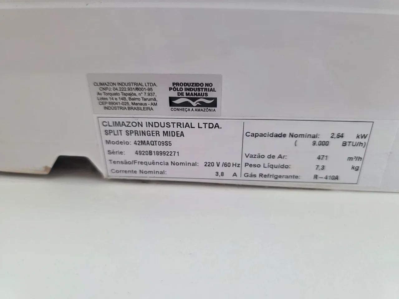 Evaporadora Springer Midea 9.000 BTUs - Unidade Interna + Controle<br> - Foto 3