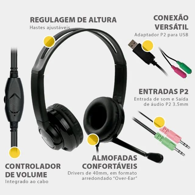 Headset Office C3Tech PH-120BK (Conexão 2xP2)(Adaptador 2xP2XUSB) - WZetta - Foto 2