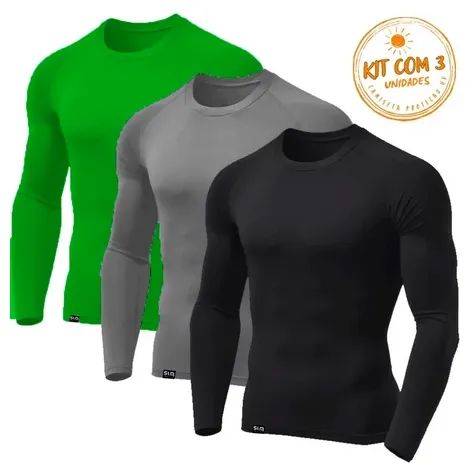 Kit c/ 3 Camisas Segunda Pele Proteção Solar Uv Térmica Fitness Motociclista Ciclista z907 - Foto 3
