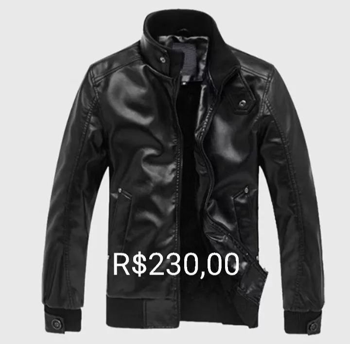 Jaqueta de couro masculina preta - Foto 4