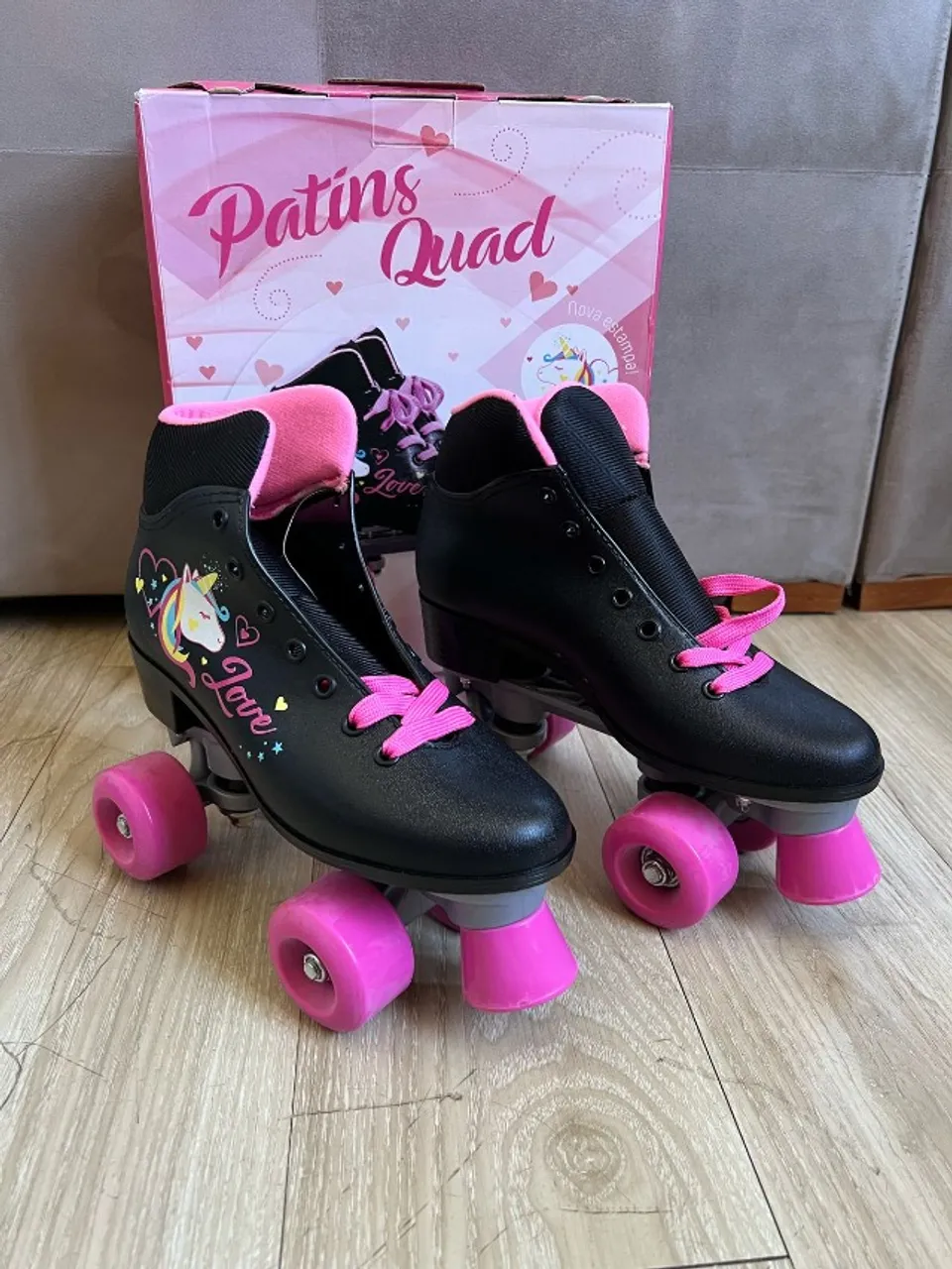 Patins Quad Love Unicórnio Preto Nº36