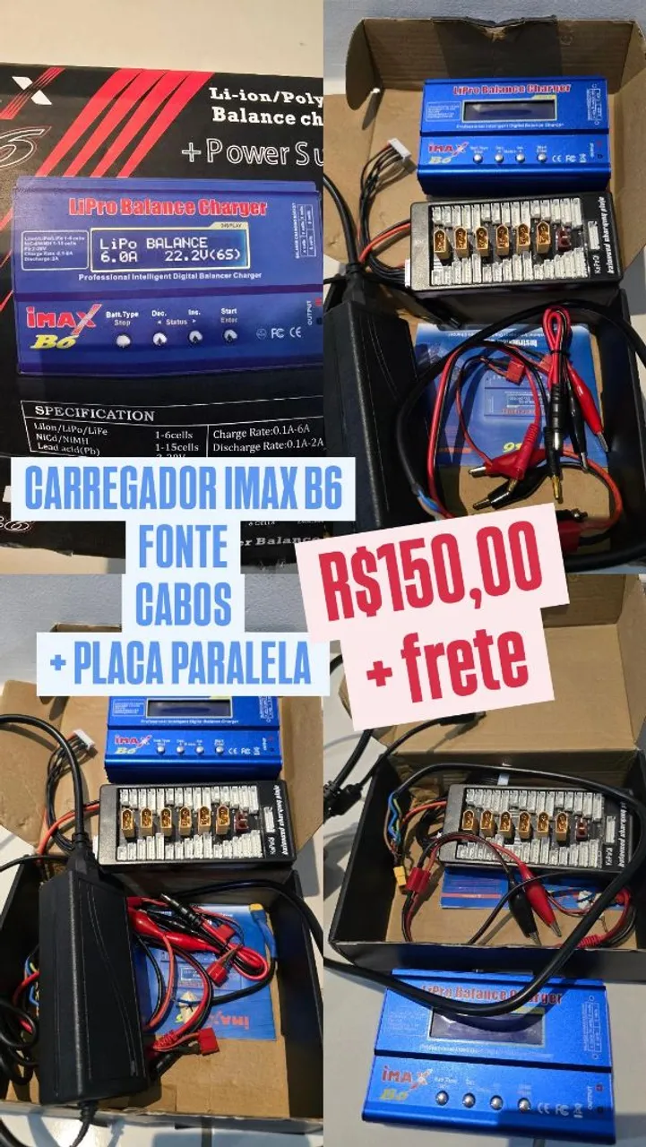 Carregador IMAX B6 + Fonte + Cabos + Placa Paralela