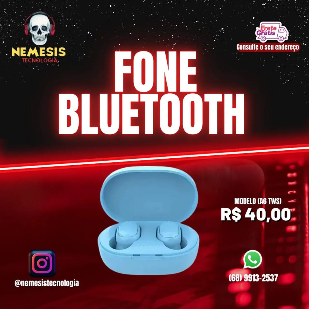 Fone de ouvido bluetooth 