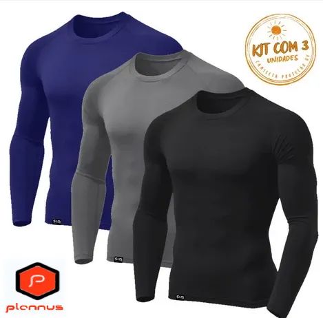 Kit c/ 3 Camisas Segunda Pele Proteção Solar Uv Térmica Fitness Motociclista Ciclista z907 - Foto 5