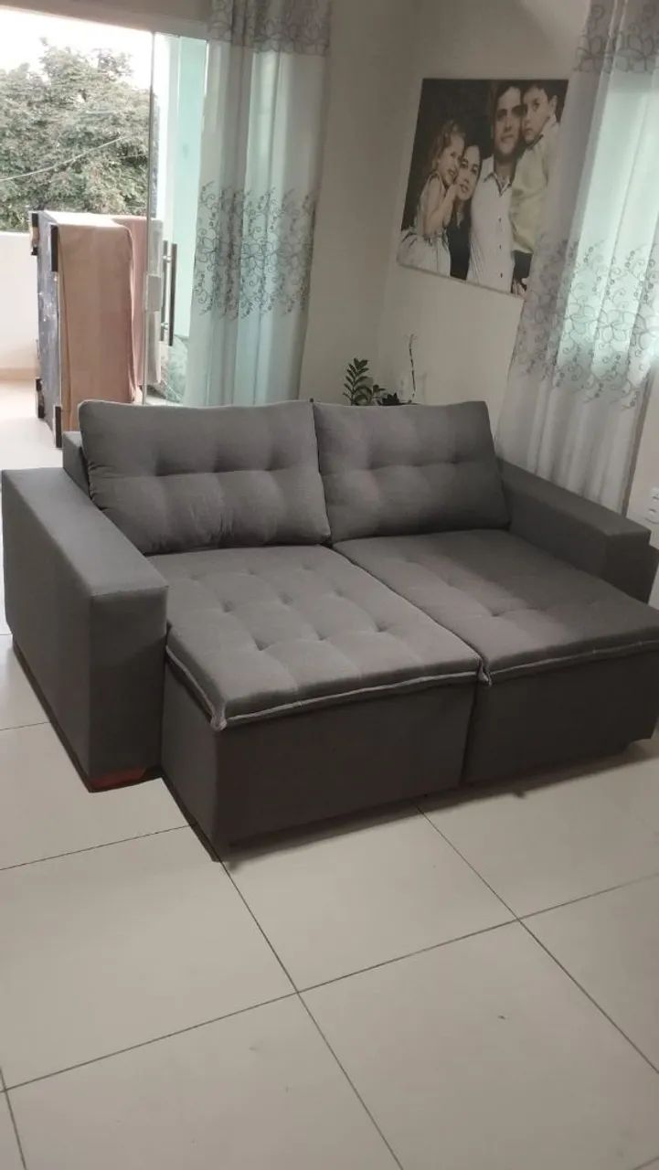 Sofá Cinza Confortável 4 Lugares 