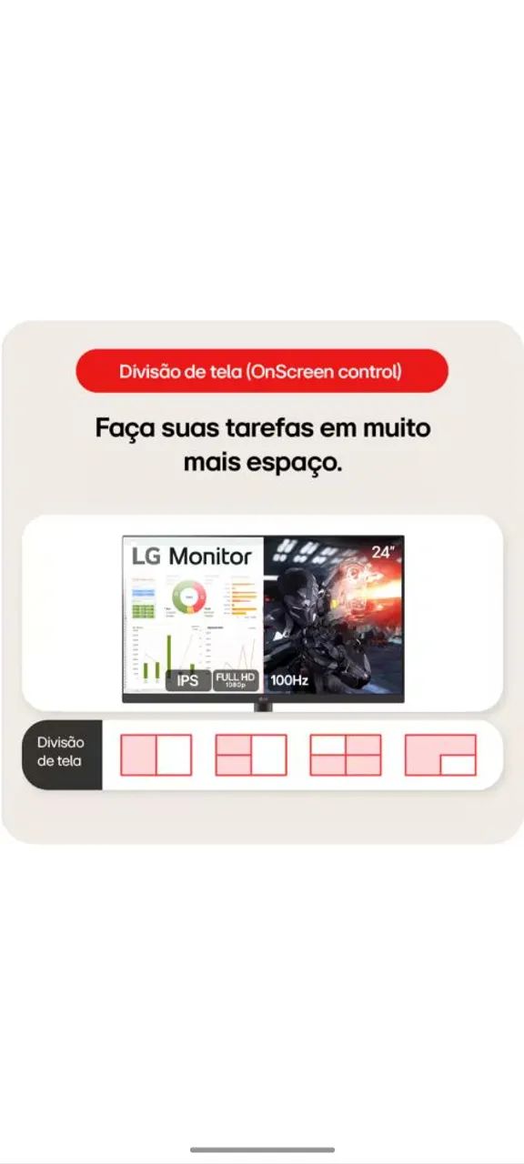 Monitor Gamer LG 24, taxa de atualização 100hz, tela led Ips Full hd - Foto 2