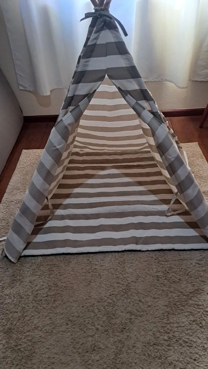 Tenda Infantil Tipi listrada Bege e Branco - Foto 2