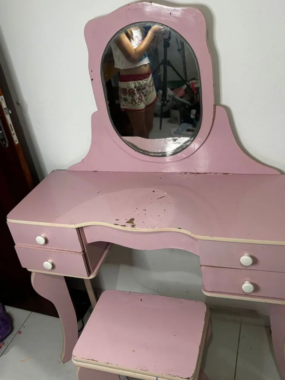 Penteadeira Infantil Rosa com Espelho + Banquinho - Foto 2