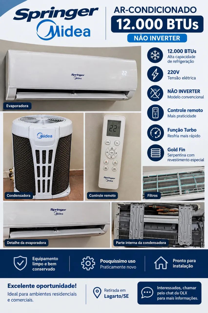 AR-CONDICIONADO MIDEA 12.000 BTUs ? PRATICAMENTE NOVO!