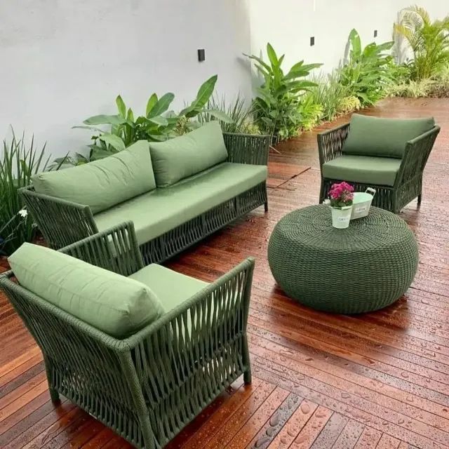 CONJUNTO SOFÁ DE CORDA NÁUTICA PARA VARANDA, PISCINA, JARDIM 
